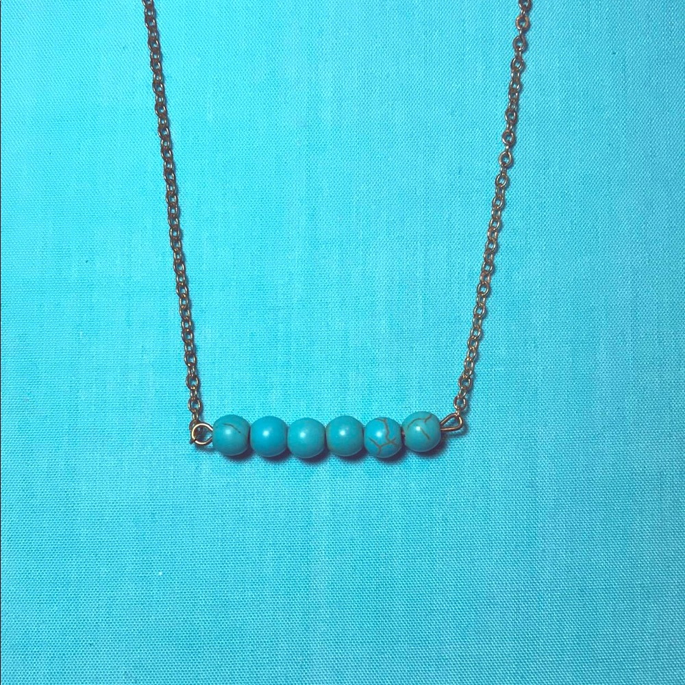 turquoise beaded bar necklace on gold chain